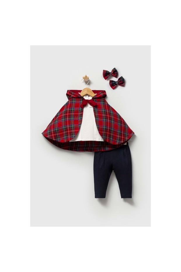 Plaid Bottom Top Set with Sleeves Red