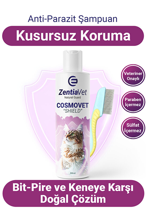 Bit Tarağı Hediyeli Bit Arındırıcı Kedi Şampuanı, Bit Pire Parazit Kene Önleyici Kedi Şampuan - 1