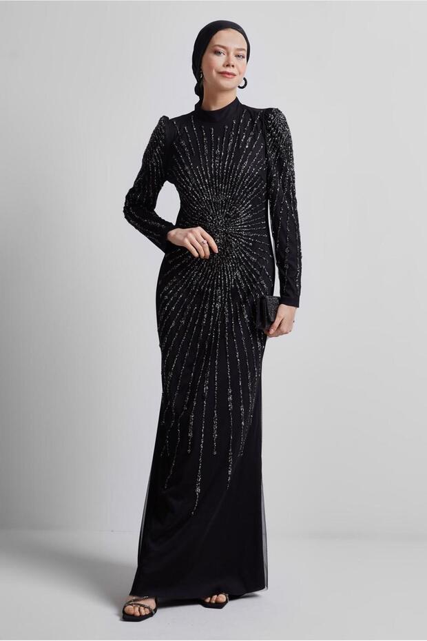 Stone Detailed Evening Dress 50510