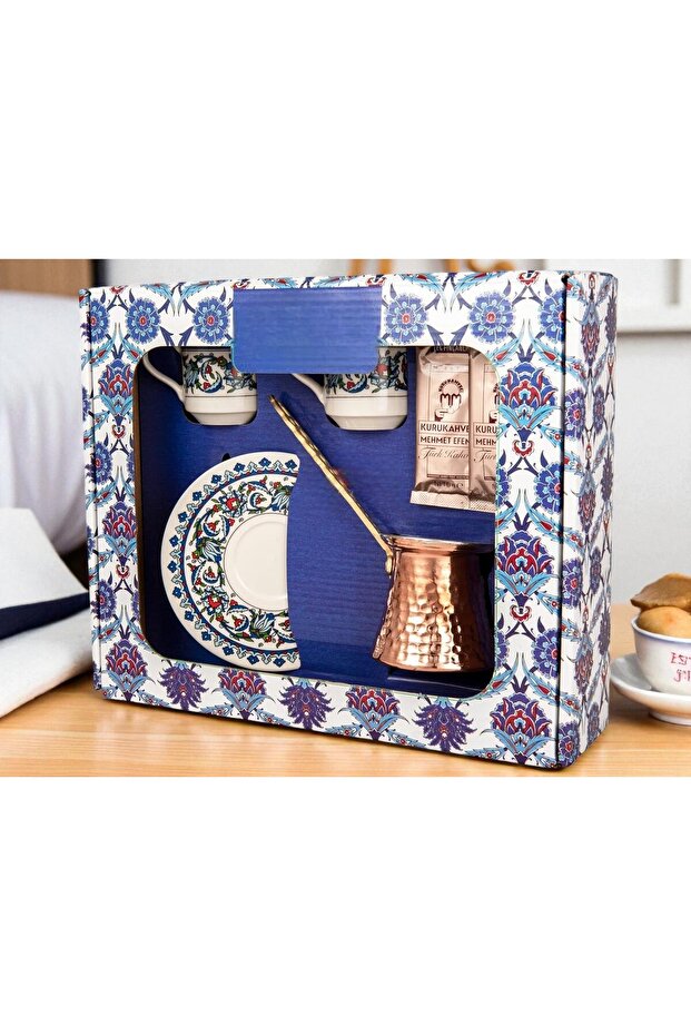 Türk Kahvesi Fincanları 2'li Set Tabak ve Fincan, Bakır Cezve - 1