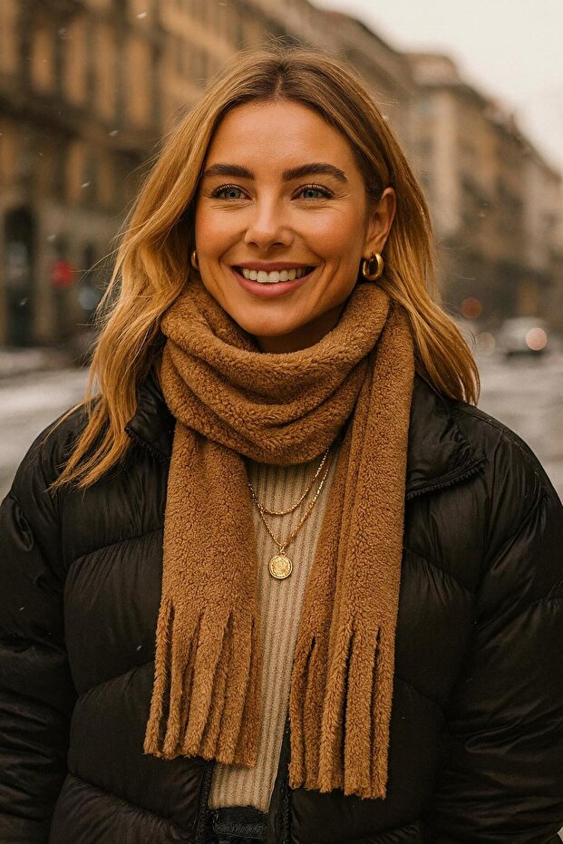 Şal de pluş Camel Kaşkol - 1