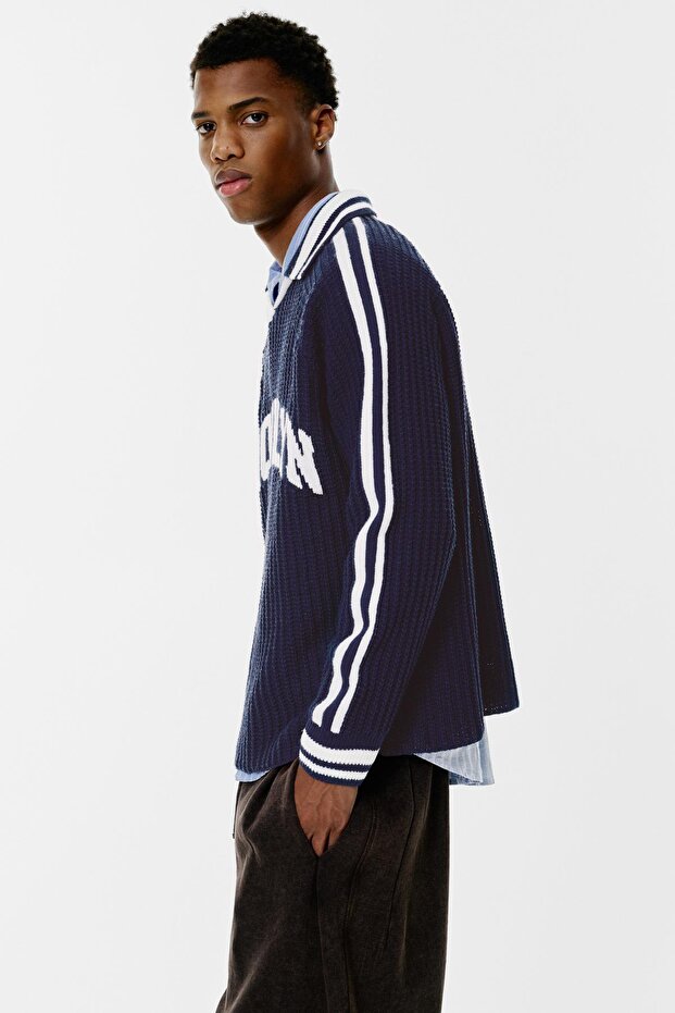 Örme Brooklyn grafik polo kazak - 5