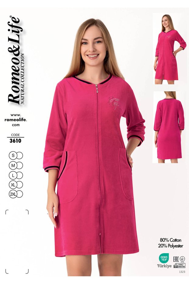 Women's Cotton Velvet Zippered Winter Dress / Fuchsia 3610