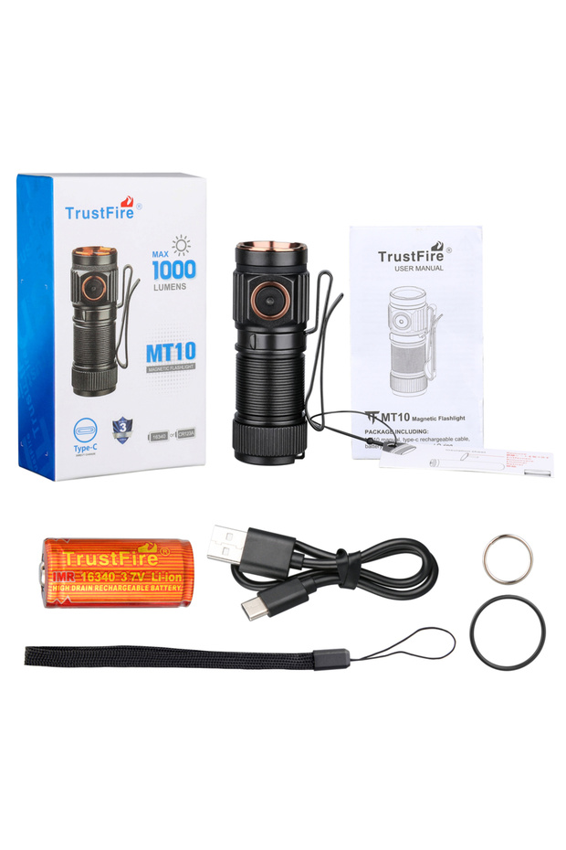 16340 black CP.MT10 Trustfire MT10 EDC Flashlight 1000Lumen Portable Rechargeable LED Lamp USB C Cha