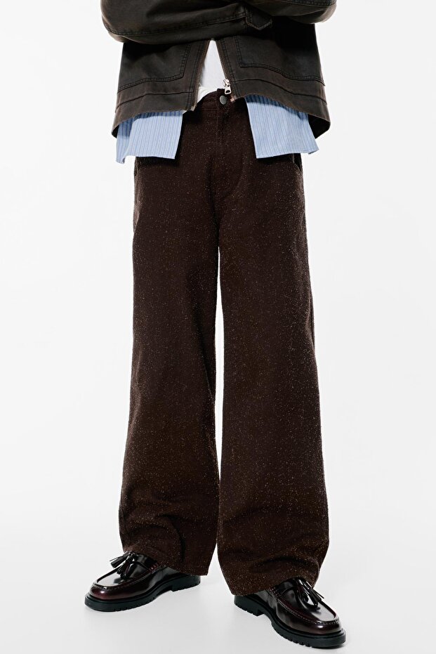 Düz kesim dokulu pantolon - 4