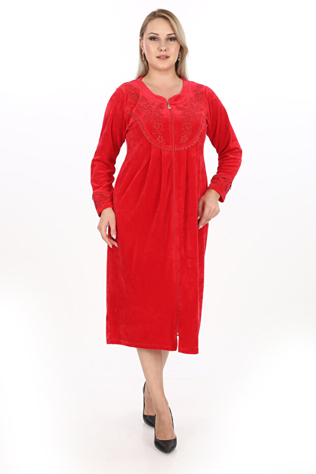 Premium Velvet Plus Size Dress with Embroidery and Stone Work on the Bust Detail