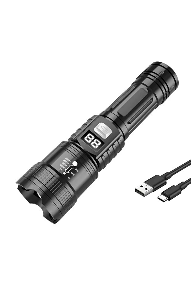 P50 1PC High Strong Power Led Flashlights 2000LM Tactical Torch with Display Light USB Charg