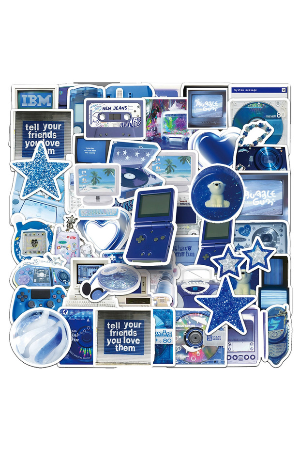 30PCS 10/30/50pcs INS Retro Blue Y2K Digital Product Stickers Cartoon Graffiti Decals for Scrapbook