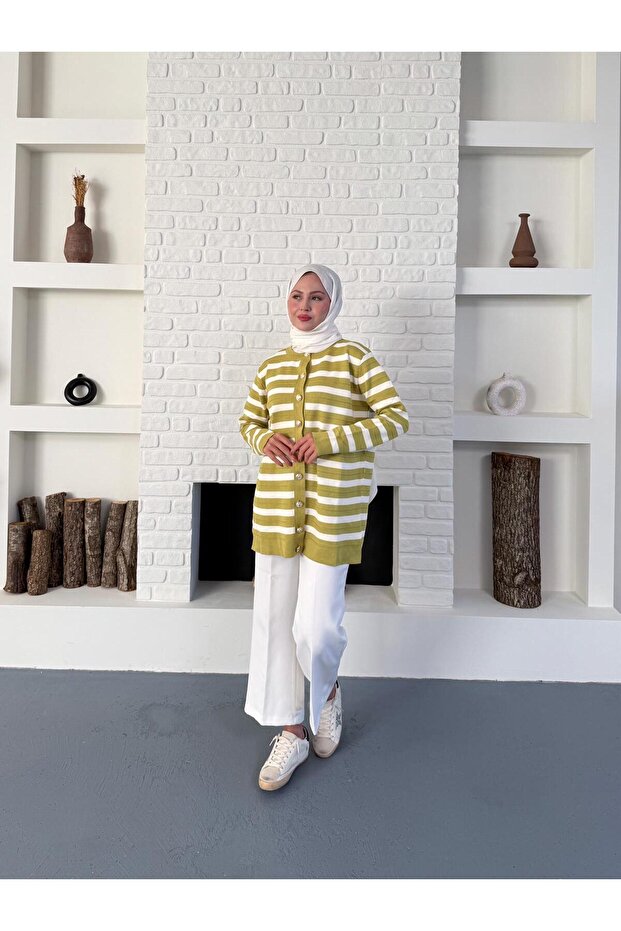 Ringelli Düğmeli Triko Hırka. Merserize - 3