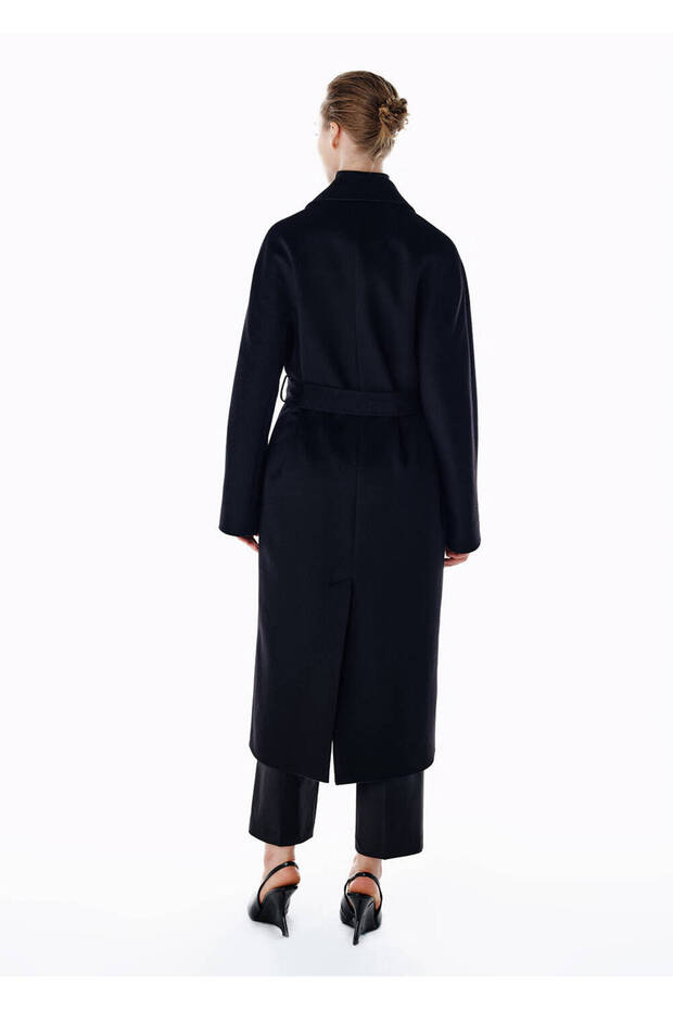 معطف صوف عادي باللون الأسود - 5