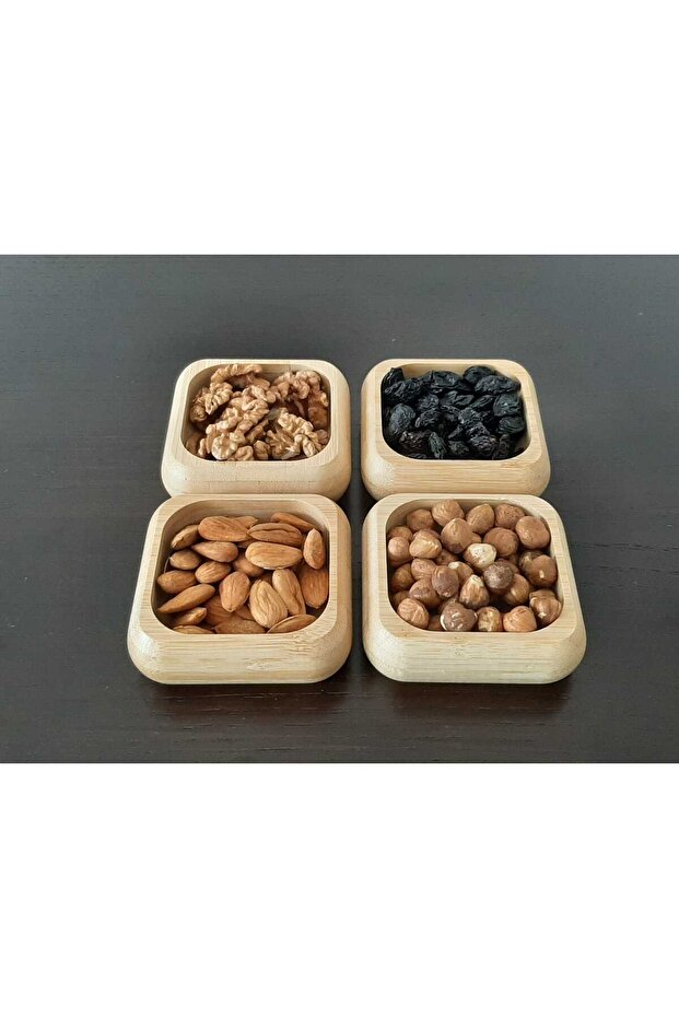 4 Pieces Bamboo Snack Bowl Bamboo Nut Plate - Square Snack Bowl