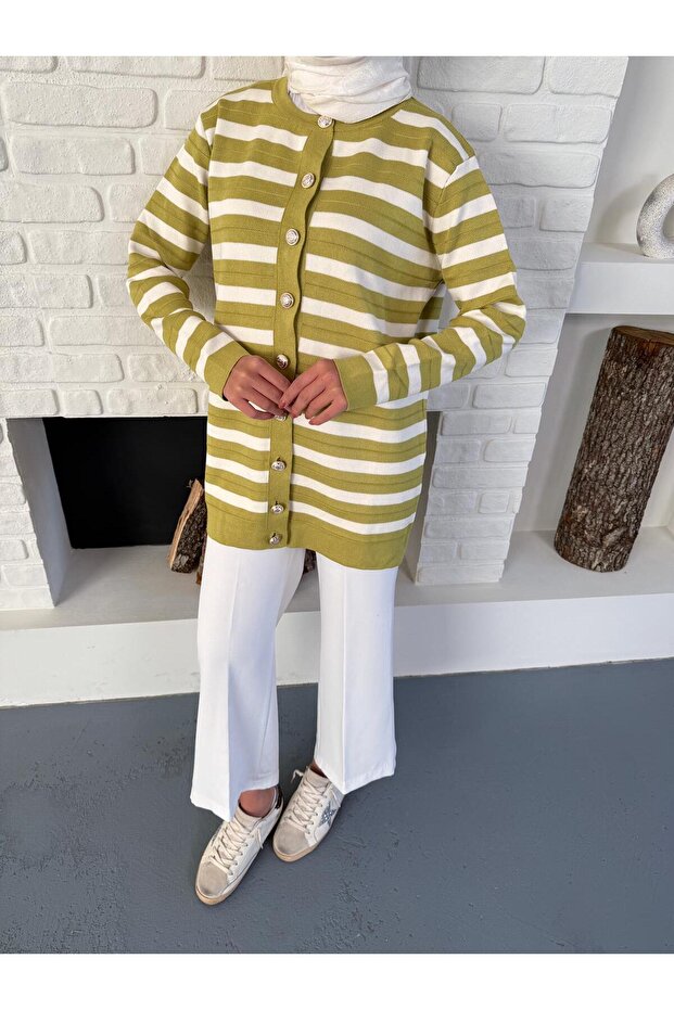 Ringelli Düğmeli Triko Hırka. Merserize - 6