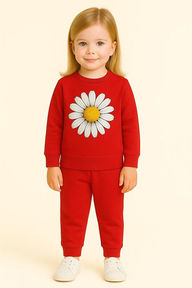 Girl's Sunflower Patterned Sweat Set 3 4 5 6 7 8 9 10 11 12 Years Old