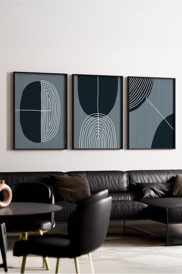 Wooden Black Framed Minimalist 3-Piece Painting Set Huhu214 - Three-Piece Painting Set Black Frame