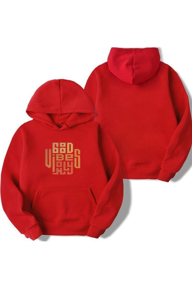 New Season Good Vibes Only Printed 3 Yarn Cotton Hooded Sweatshirt