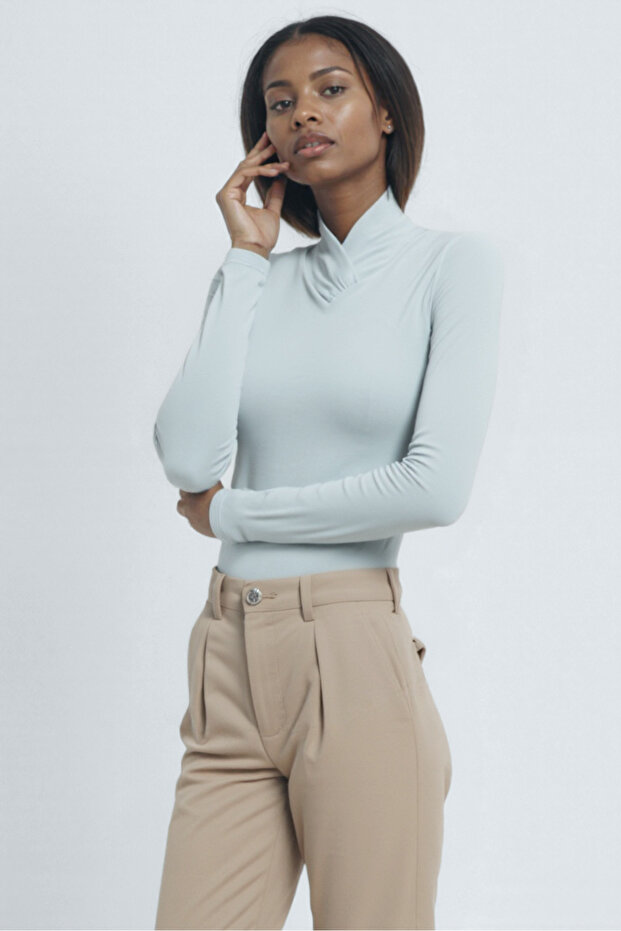 White Cross Neck Long Sleeve Women's Blouse Caroline