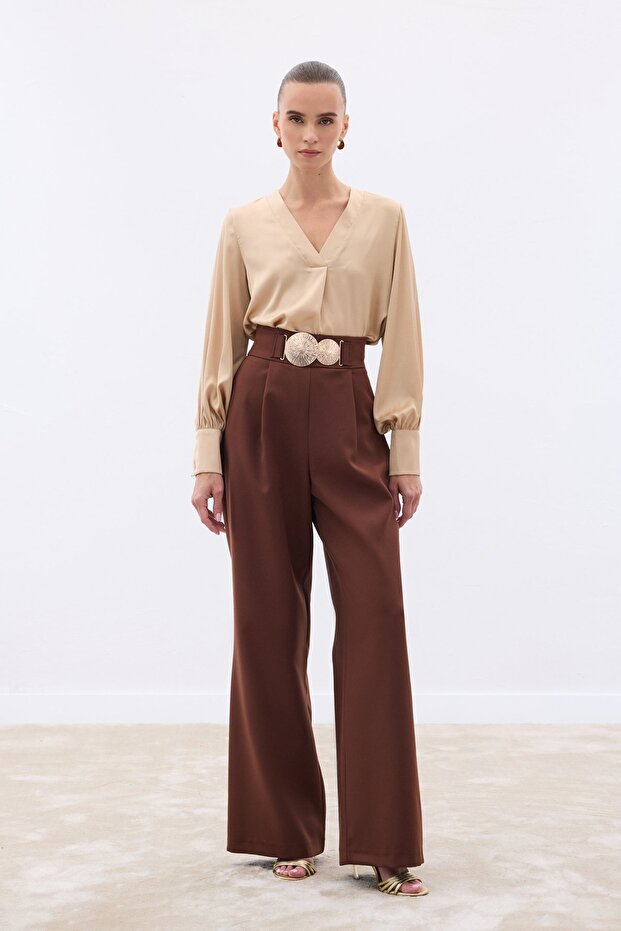 بنطلون مع إكسسوارات - بني - 1