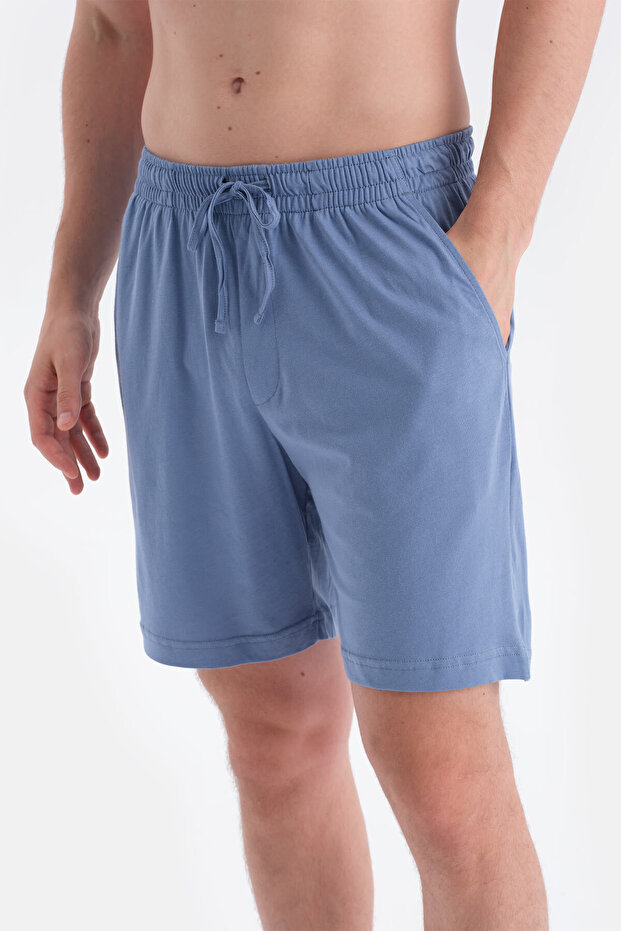 Lacivert-Mavi Pamuk Modal İkili Örme Şort - 4