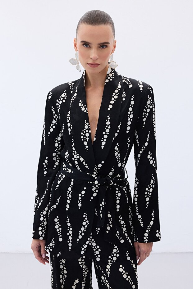 معطف طويل منقوش - أسود - 7