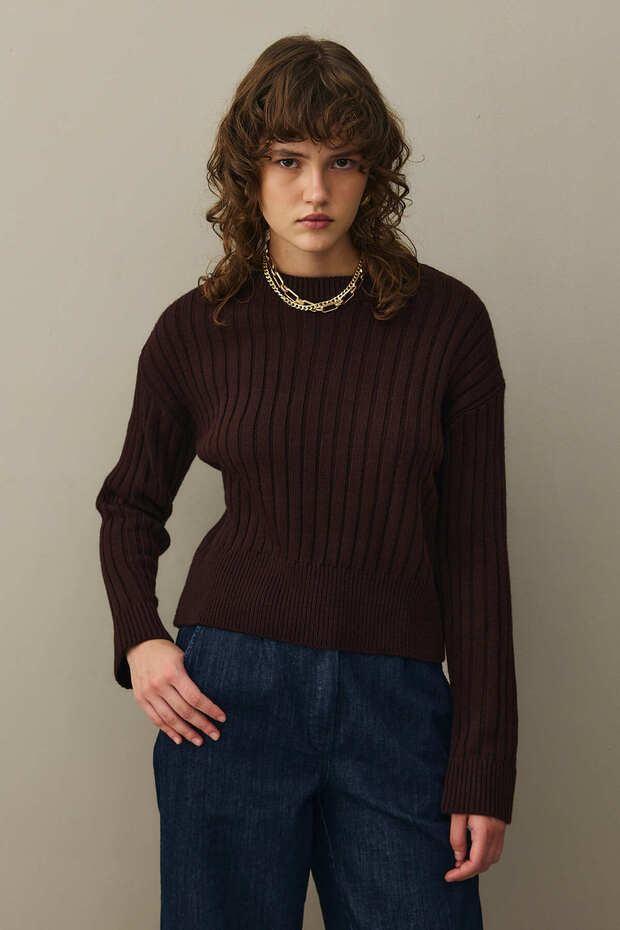 Fitilli Basic Crop Kazak Mürdüm - 4