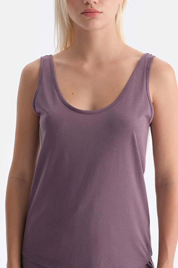 Mürdüm Kalın Askılı Pamuk Modal Atlet Şort Takım - 5