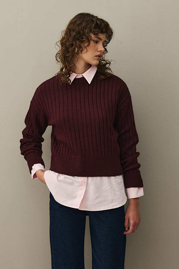 Fitilli Basic Crop Kazak Bordo - 2