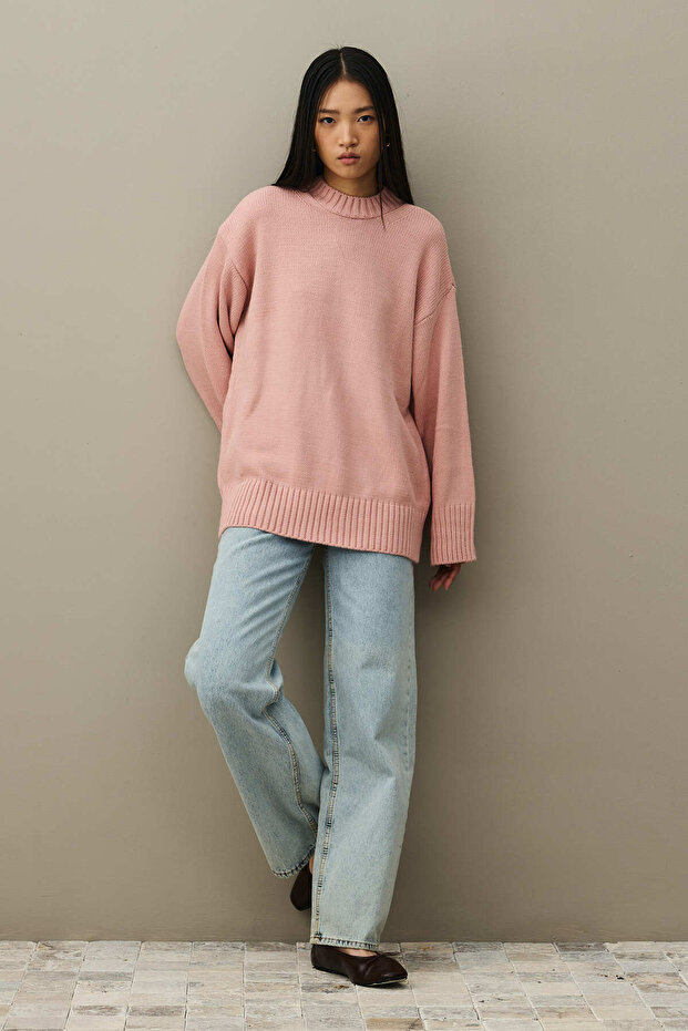Oversize Örme Kazak Pembe - 1