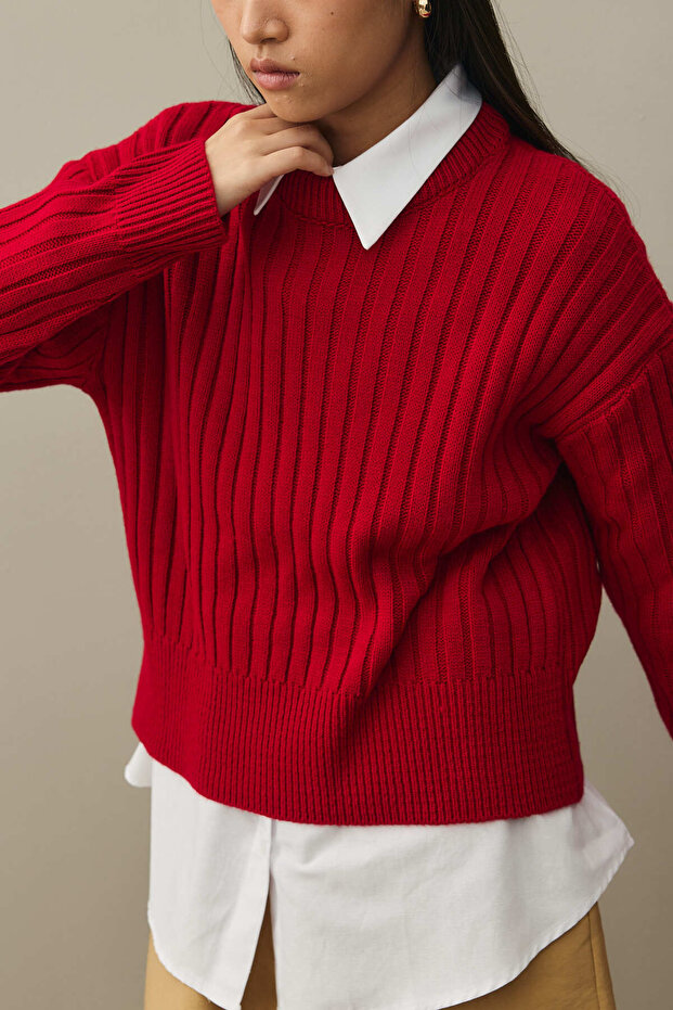 Fitilli Basic Crop Kazak Kırmızı - 5