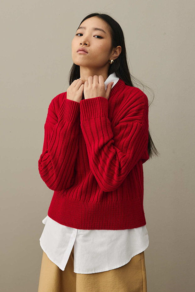 Fitilli Basic Crop Kazak Kırmızı - 3