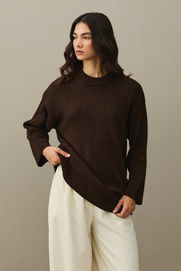 Oversize Örme Kazak Kahverengi - 3