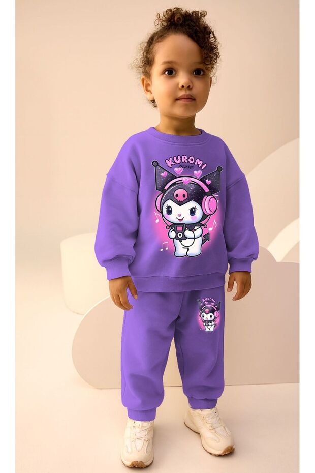 Barbosa Animal Printed Unlined Sweatshirt Tracksuit 2-Piece Girls' Set