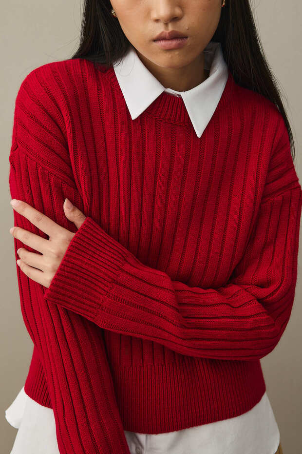 Fitilli Basic Crop Kazak Kırmızı - 7