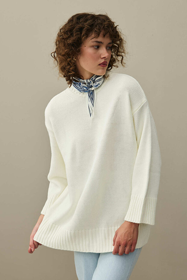 Oversize Örme Kazak Ekru - 4