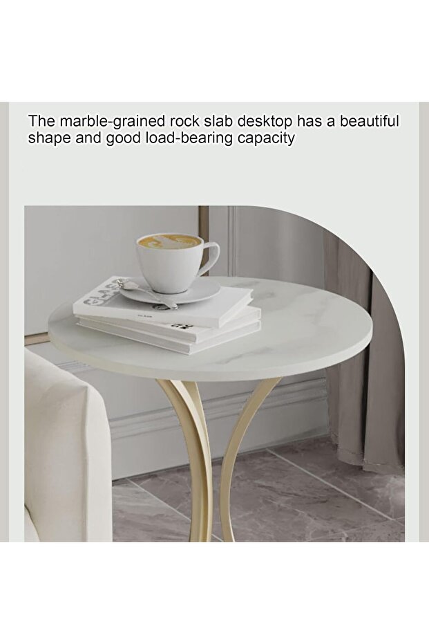 End Table, Round Tables, Bedside Table with Gold Metal Legs, Corner Tables with Large Round Base, Mo - 4