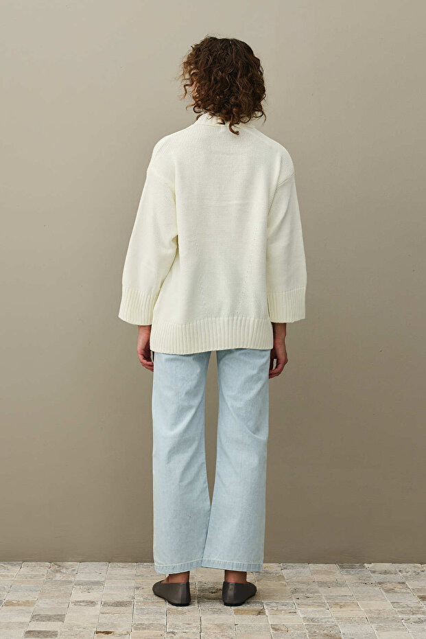 Oversize Örme Kazak Ekru - 7