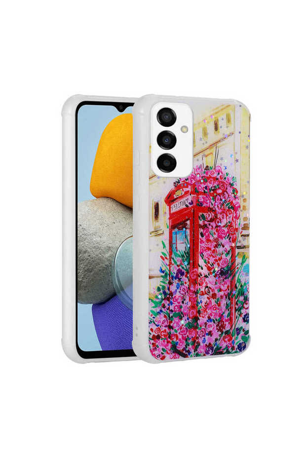 غطاء متوافق مع هاتف Galaxy M23، غطاء لامع بنمط فضي مع حماية للكاميرا - Kulübe