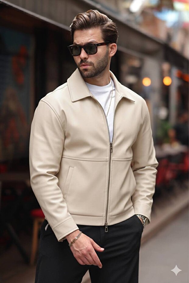 Basic Oversize Deri Ceket - Çift Fermuarlı İkonik Tasarım - 3