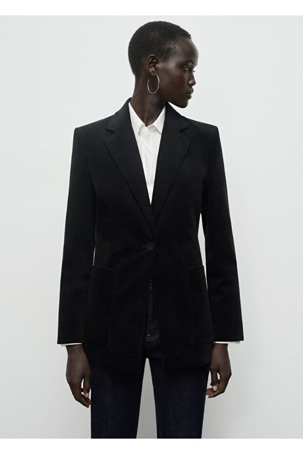 Cepli kadife blazer ceket - 1