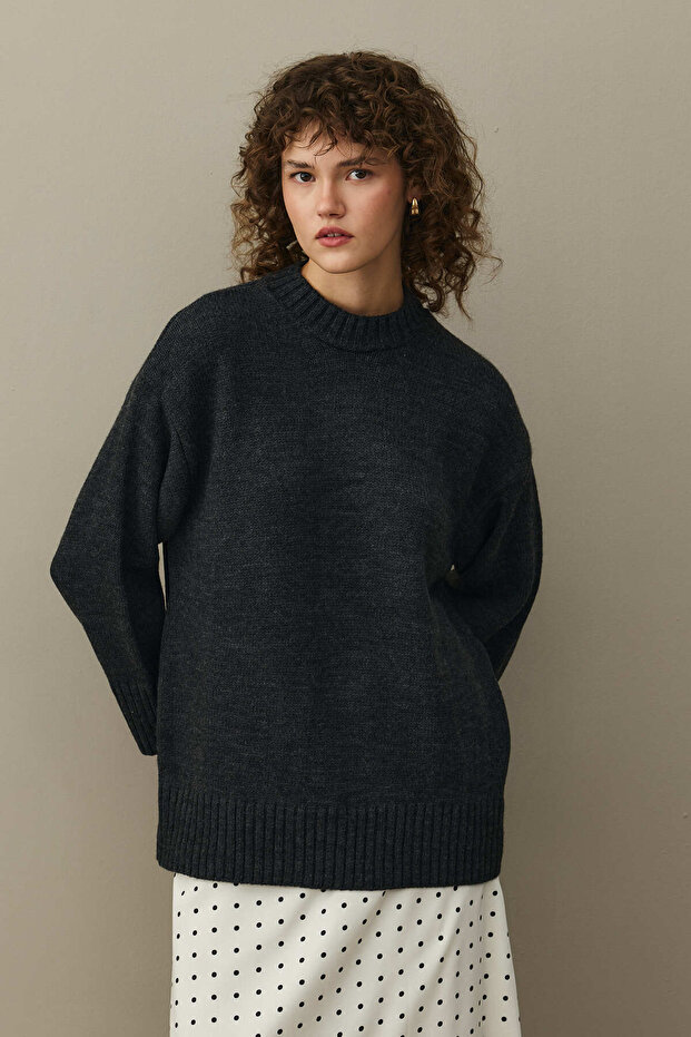 Oversize Örme Kazak Antrasit - 2