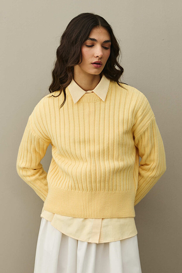 Fitilli Basic Crop Kazak Sarı - 3