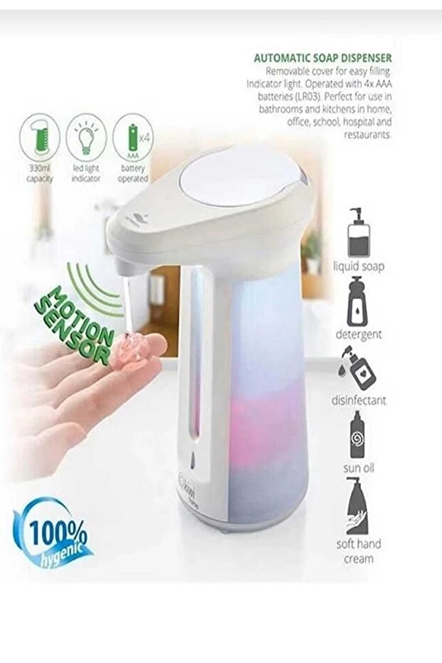 Sensörlü Sabunluk Pilli Led Işık Hareket Sensörlü Pilli Sabunluk Deterjanlık Dezenfektan - 3