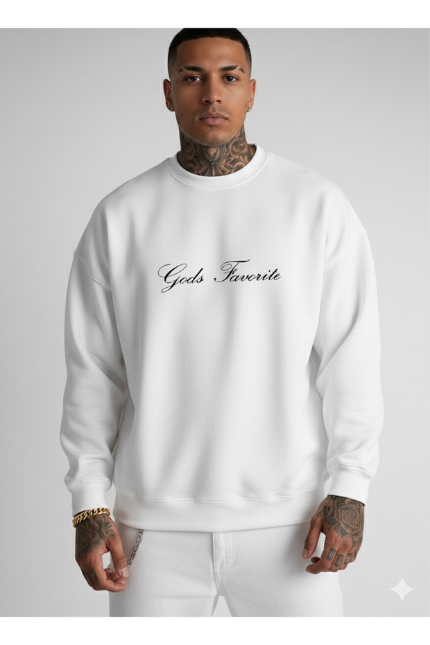 Dreaming of Monaco Print Oversize Unisex Cotton White Sweatshirt