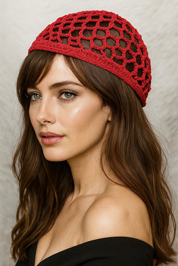 Red Silvery Crochet Hat/Souvenir/Derya Baykal/Special Design Christmas Gift