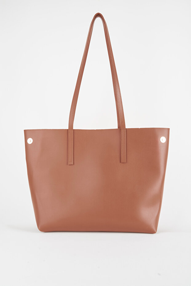 Women's Aster Tan Faux Leather Handbag and Shoulder Bag with Snap Closure and Foldable Design