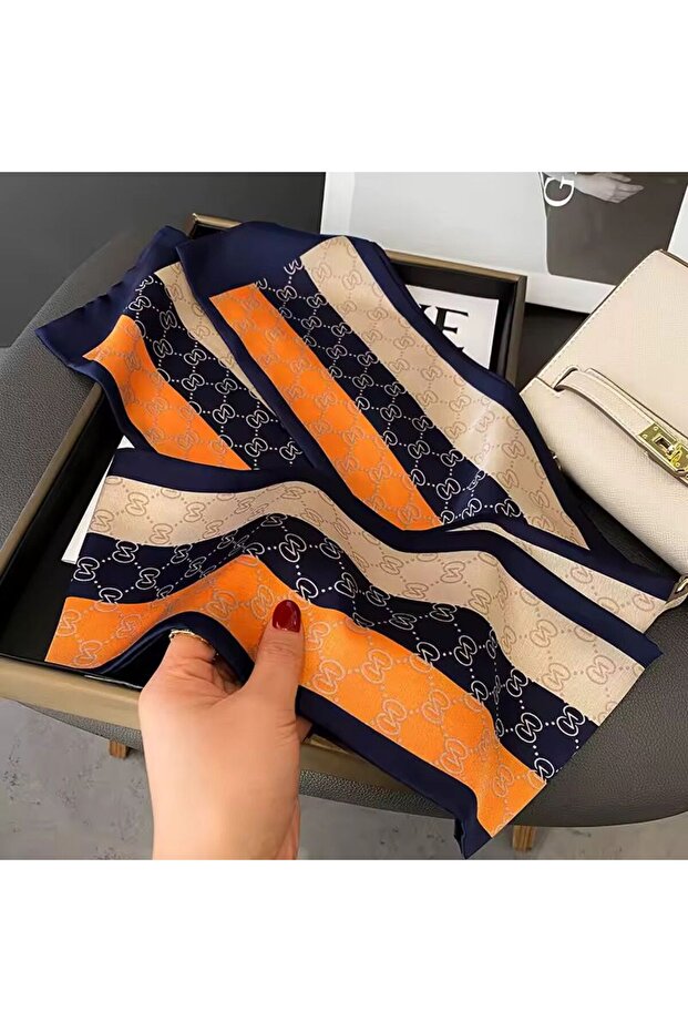 Special Patterned Scarves Orange Navy Blue Patterned - 1
