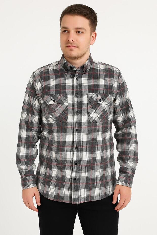 Cashmere Plus Size Classic Double Pocket Men's Shirt - 7394