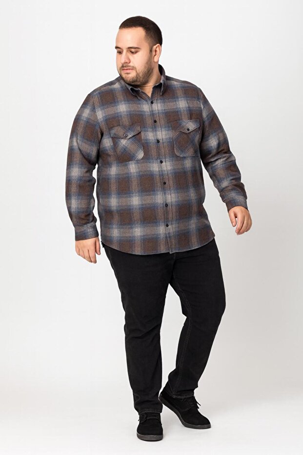 Cashmere Plus Size Classic Double Pocket Men's Shirt - 7395