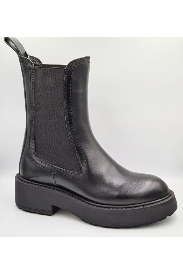 59311 5K Black Genuine Leather Elastic Women's Urban Chelsea Boots