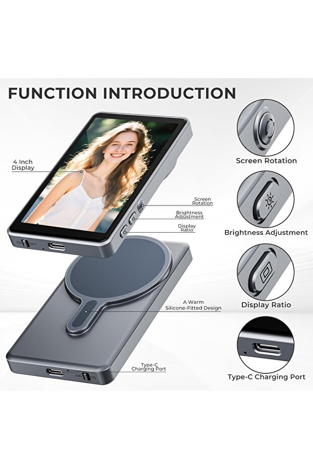 Wireless Selfie Monitor Screen for iPhone & Android, 1800mAh Magnetic Phone Vlog Selfie Screen with - 6