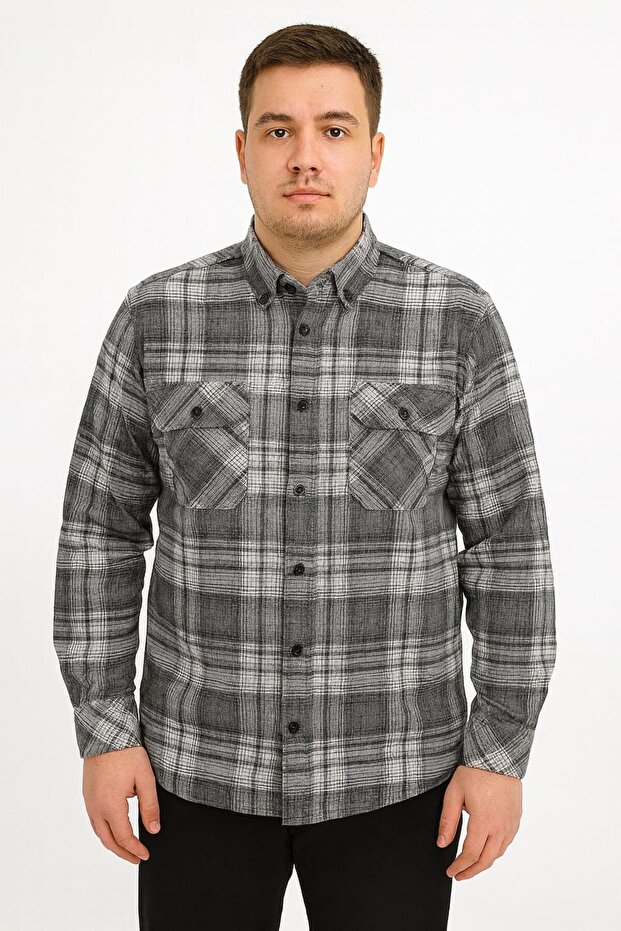 Cashmere Plus Size Classic Double Pocket Men's Shirt - 7395
